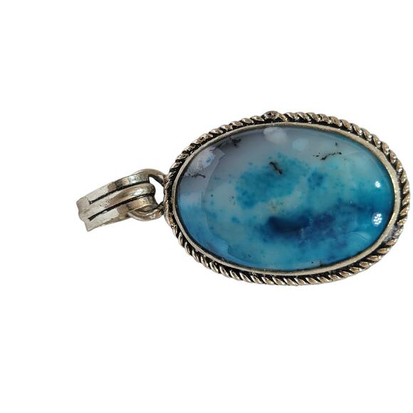 Blue Opal Pendant – Handmade Sterling Silver 1.5" Oval Necklace - Picture 4 of 12